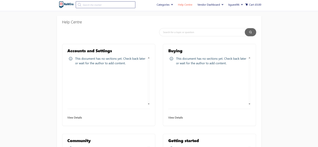 A screenshot displaying the help centre